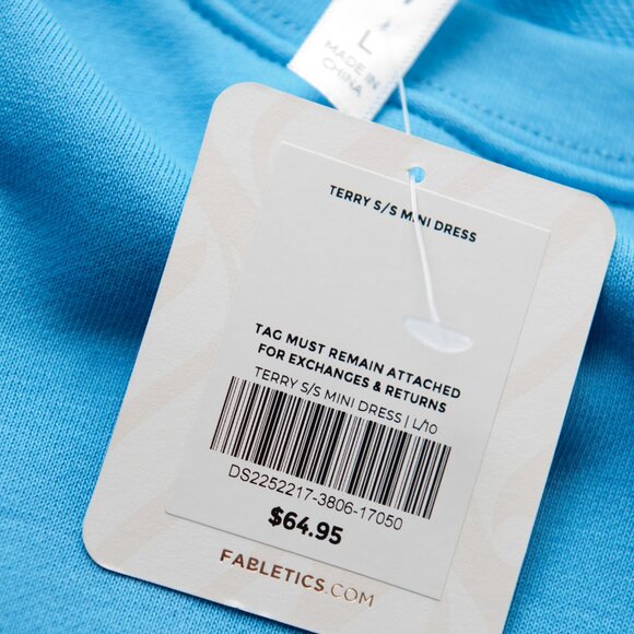 Fabletics Terry Mini Dress Short Sleeve Casual Athleisure Blue Size Large New - Picture 4 of 8